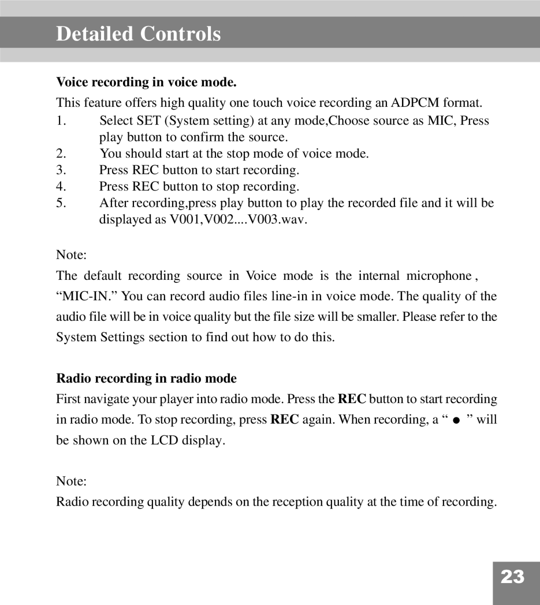 Perception Digital PD-200 manual Voice recording in voice mode, Radio recording in radio mode 