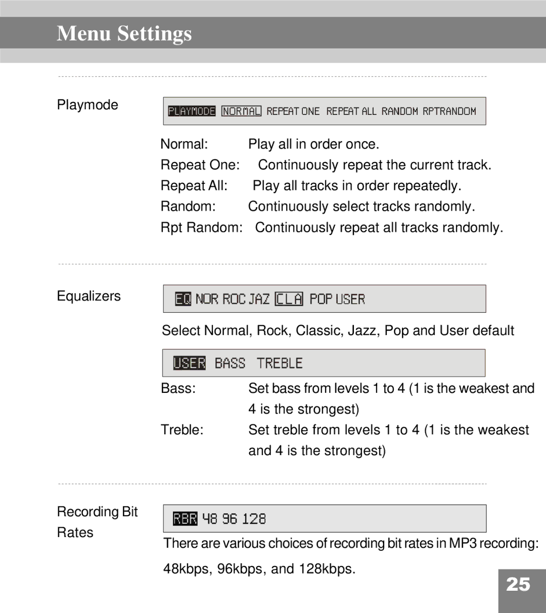 Perception Digital PD-200 manual Playmode Normal Play all in order once Repeat One 