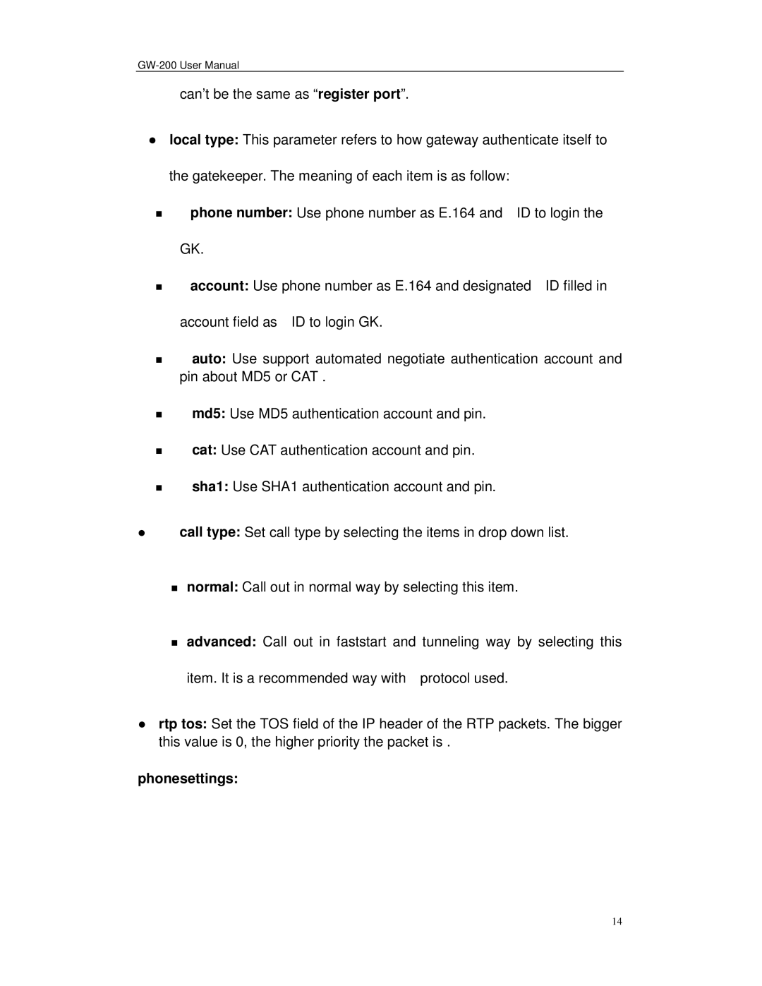 Perfectone Net Ware GW-200 manual Phonesettings 