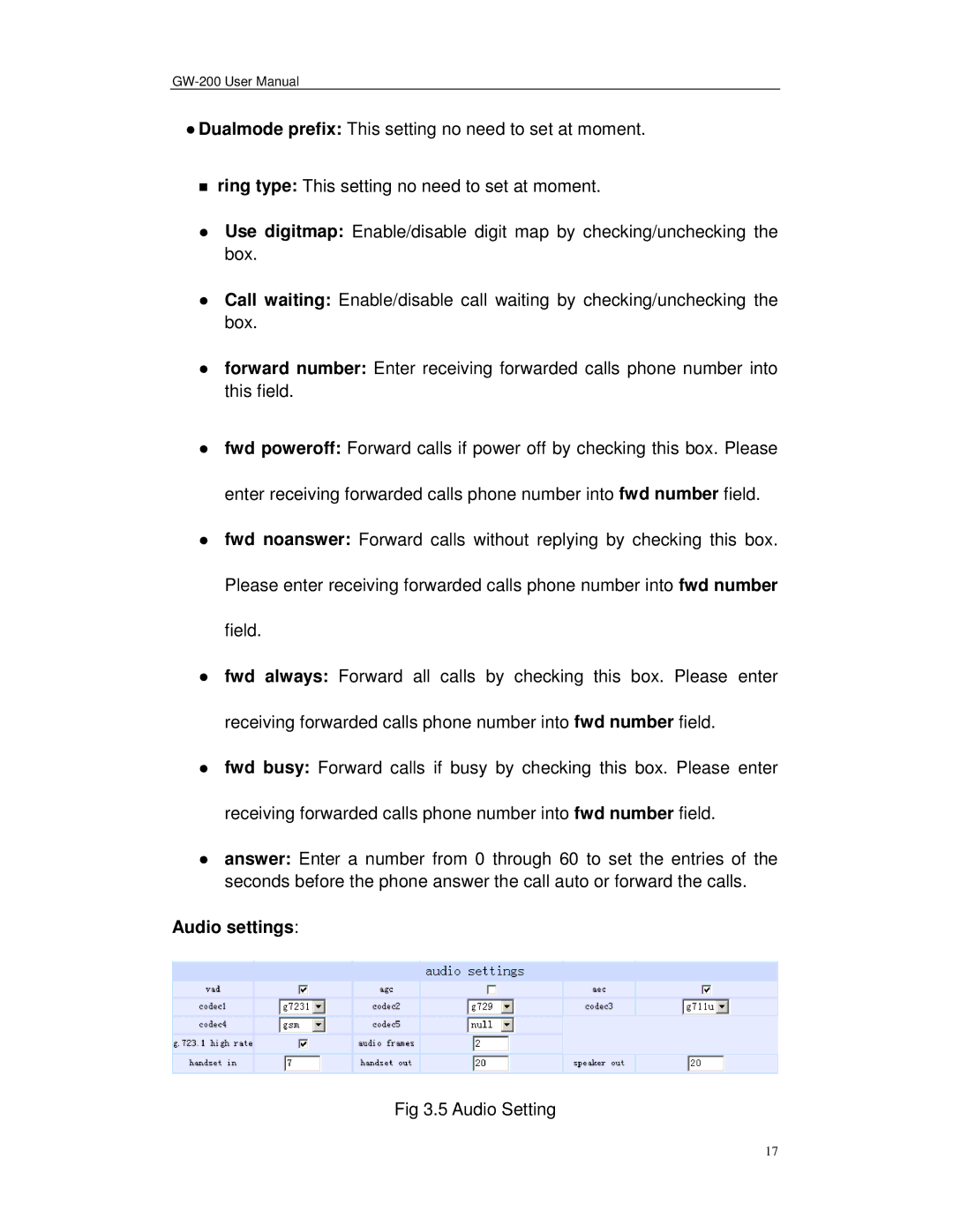 Perfectone Net Ware GW-200 manual Audio settings 