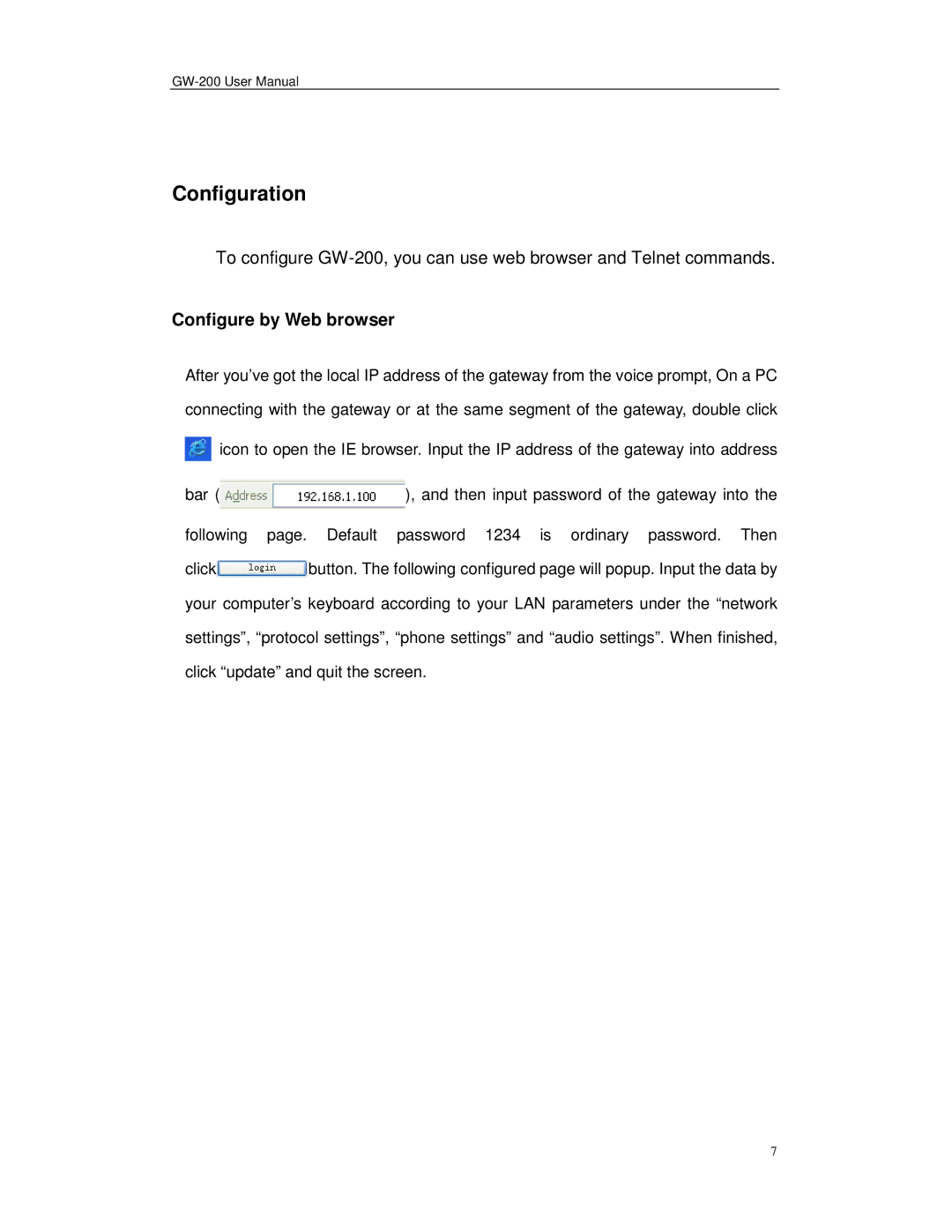 Perfectone Net Ware GW-200 manual Configuration, Configure by Web browser 