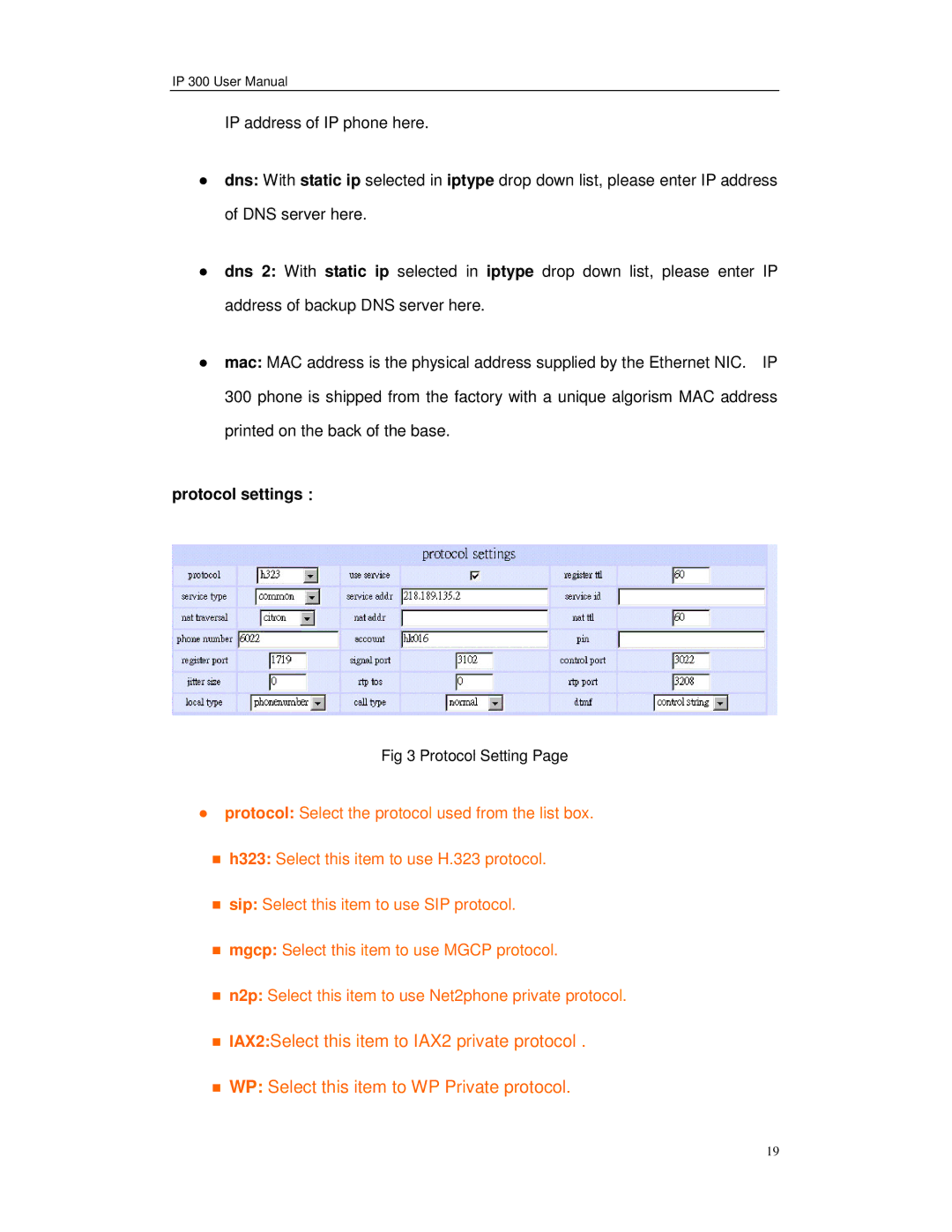 Perfectone Net Ware IP 300 manual Protocol settings  