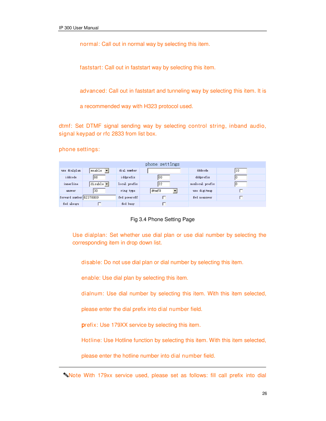 Perfectone Net Ware IP 300 manual Phone settings 