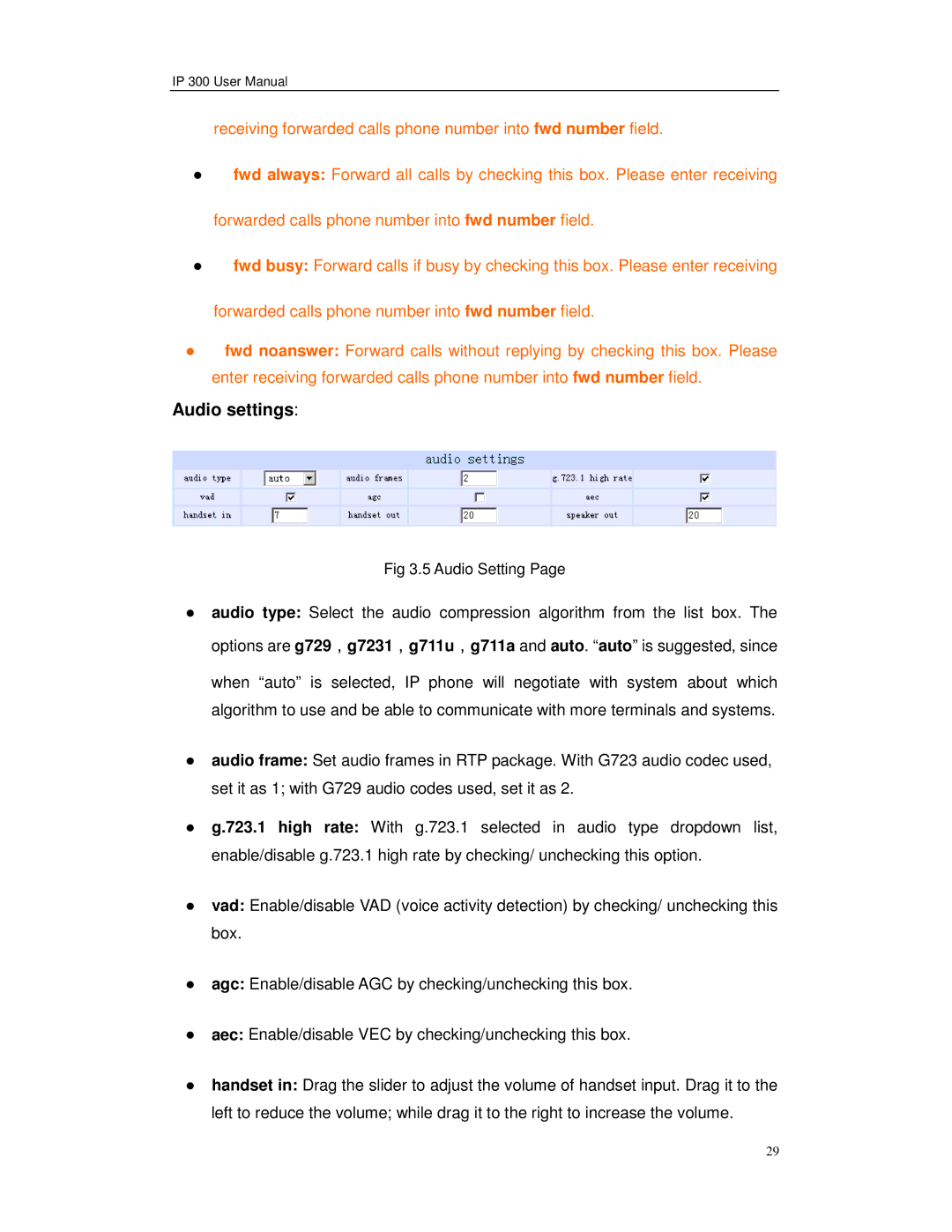 Perfectone Net Ware IP 300 manual Audio settings 