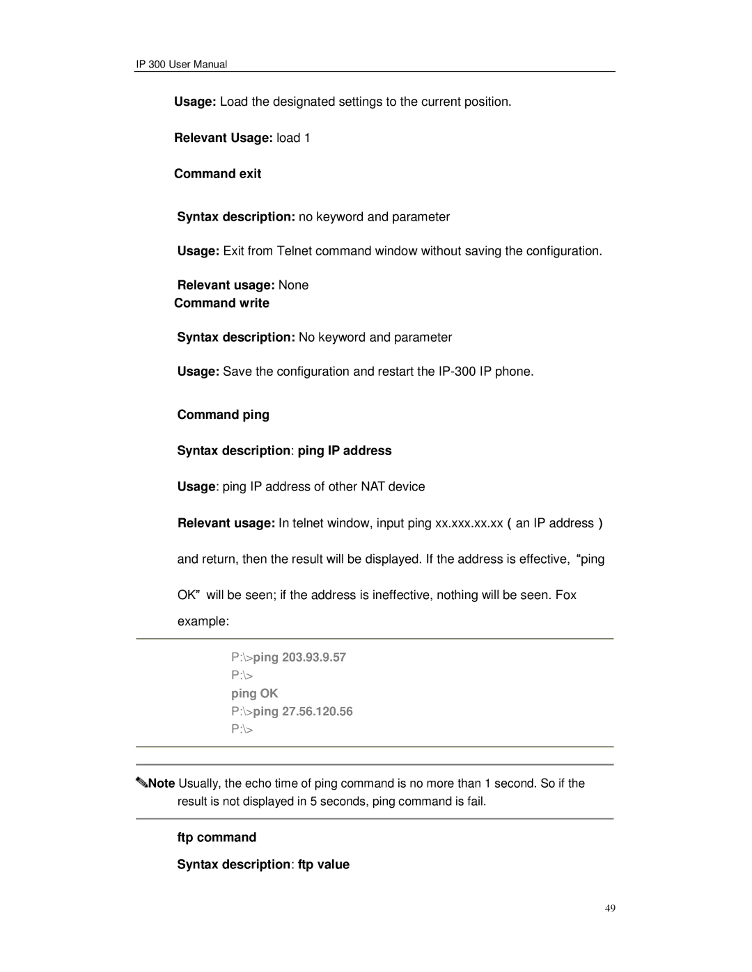 Perfectone Net Ware IP 300 manual Relevant Usage load Command exit, Relevant usage None Command write 