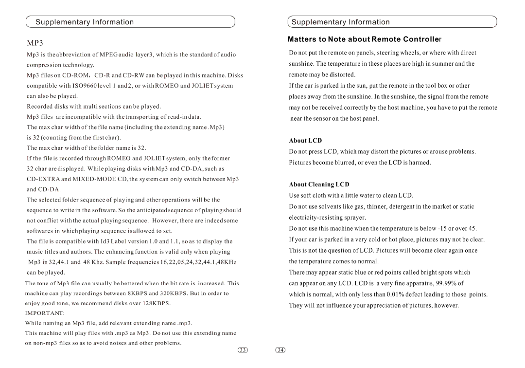 Performance Teknique ICBM-1-TOUCH manual MP3, Supplementary¸ ½ ¼ Ó × ÊInformationÑ ¶ 