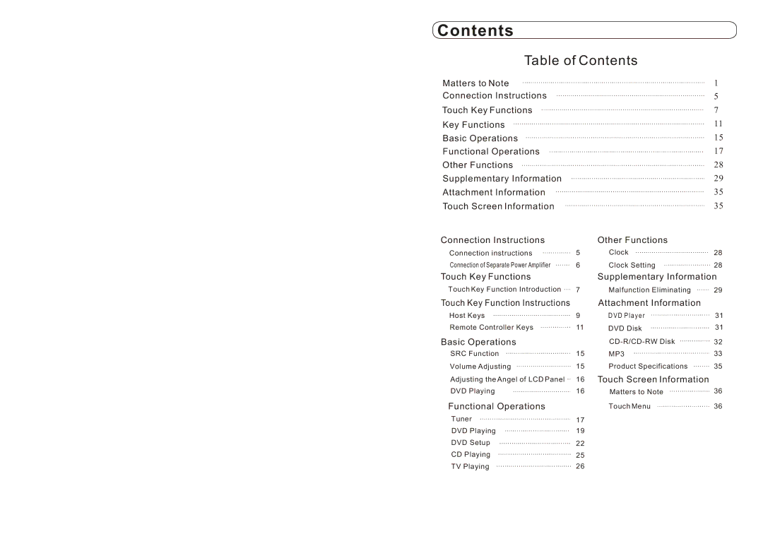 Performance Teknique ICBM-1-TOUCH manual Contents 