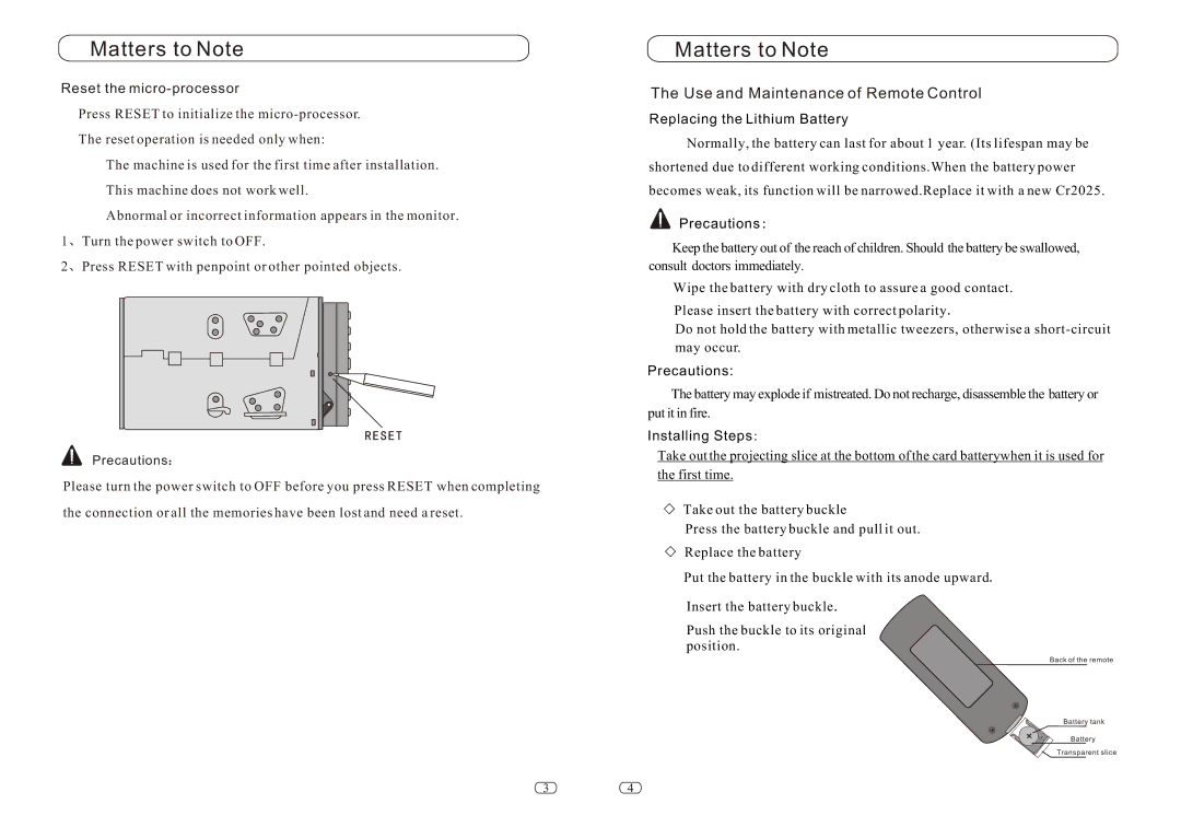 Performance Teknique ICBM-1-TOUCH manual Use and Maintenance of Remote Control, Reset the micro-processor 