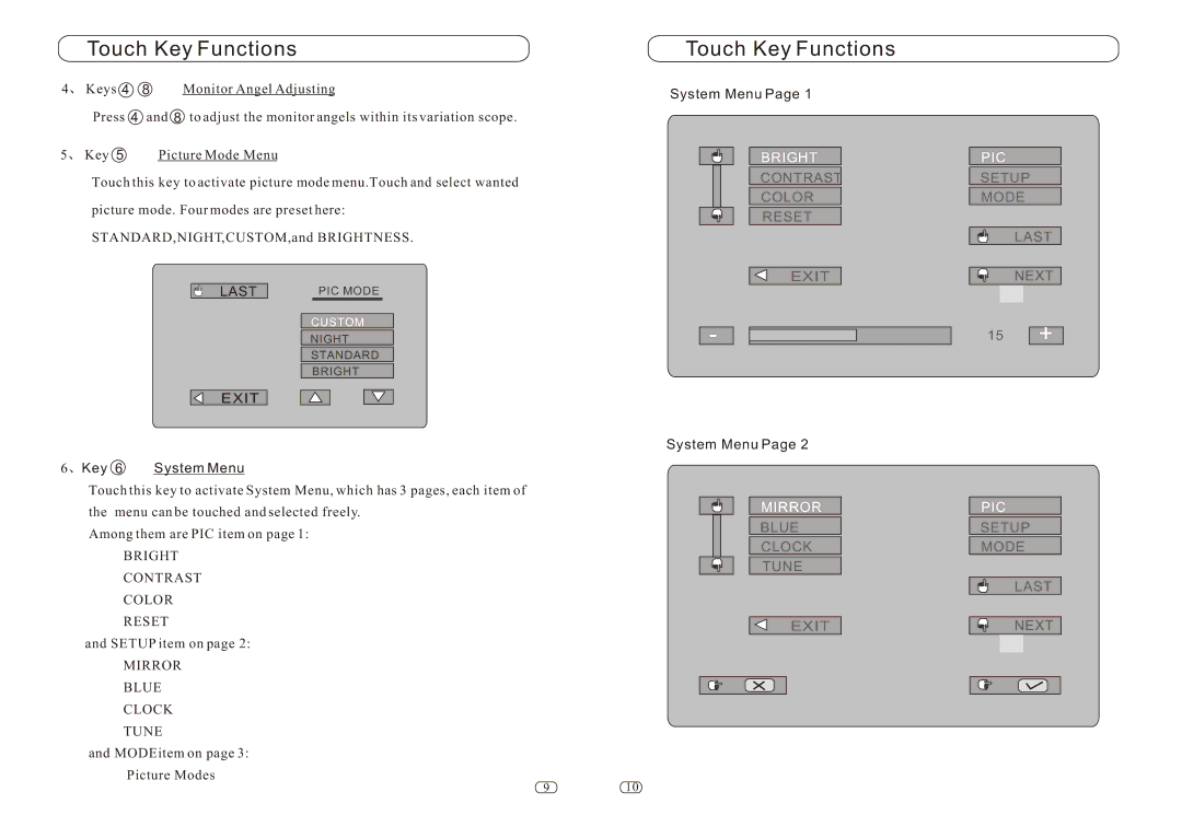 Performance Teknique ICBM-1-TOUCH manual 15 +, Key System Menu 