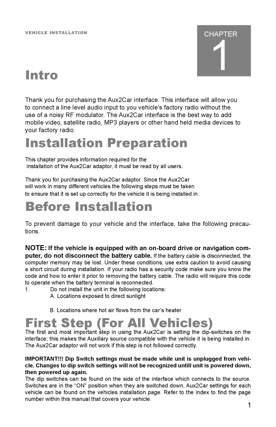 Peripheral Electronics Aux2Car instruction manual Intro 