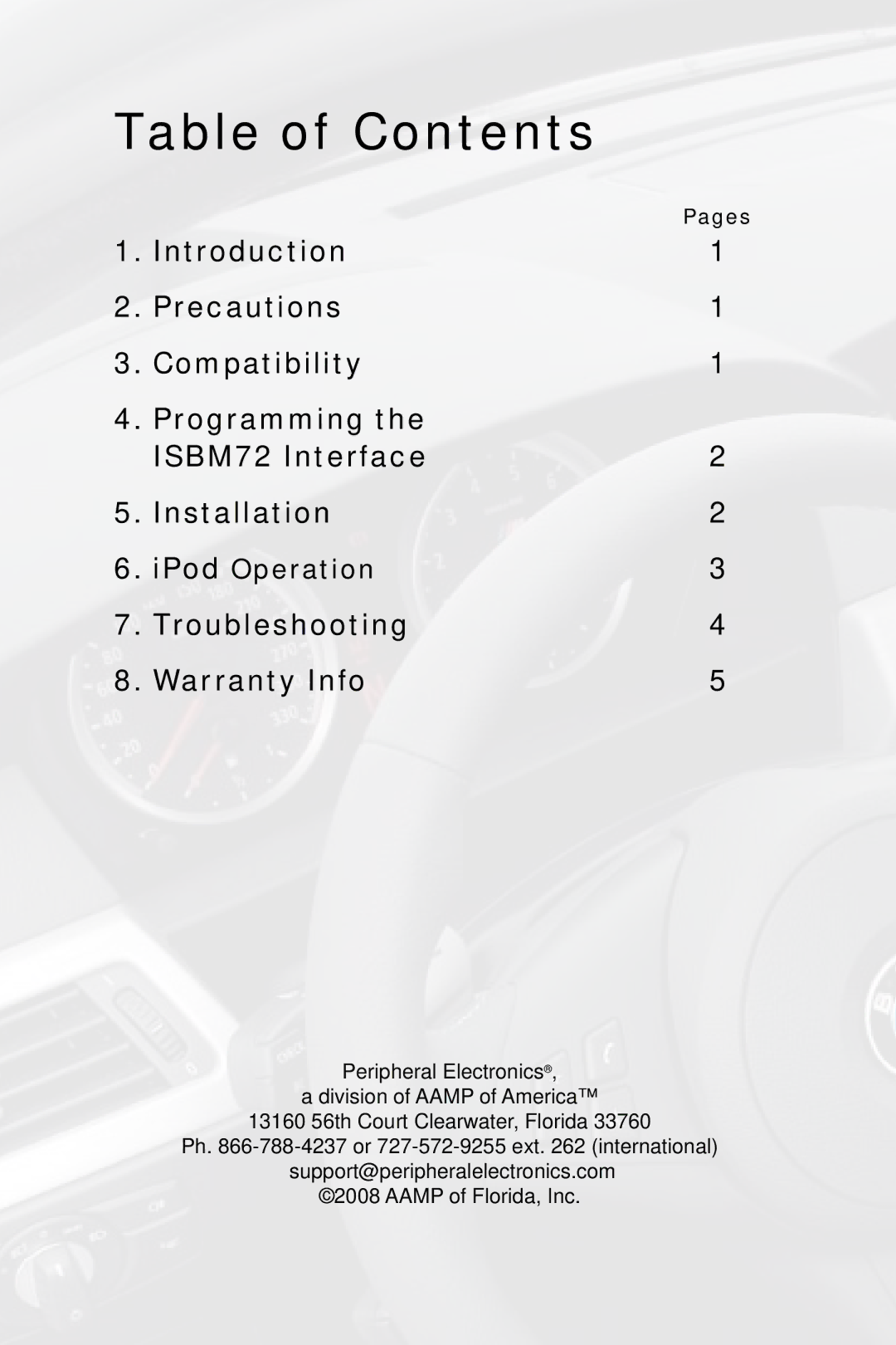 Peripheral Electronics ISBM72 owner manual Table of Contents 