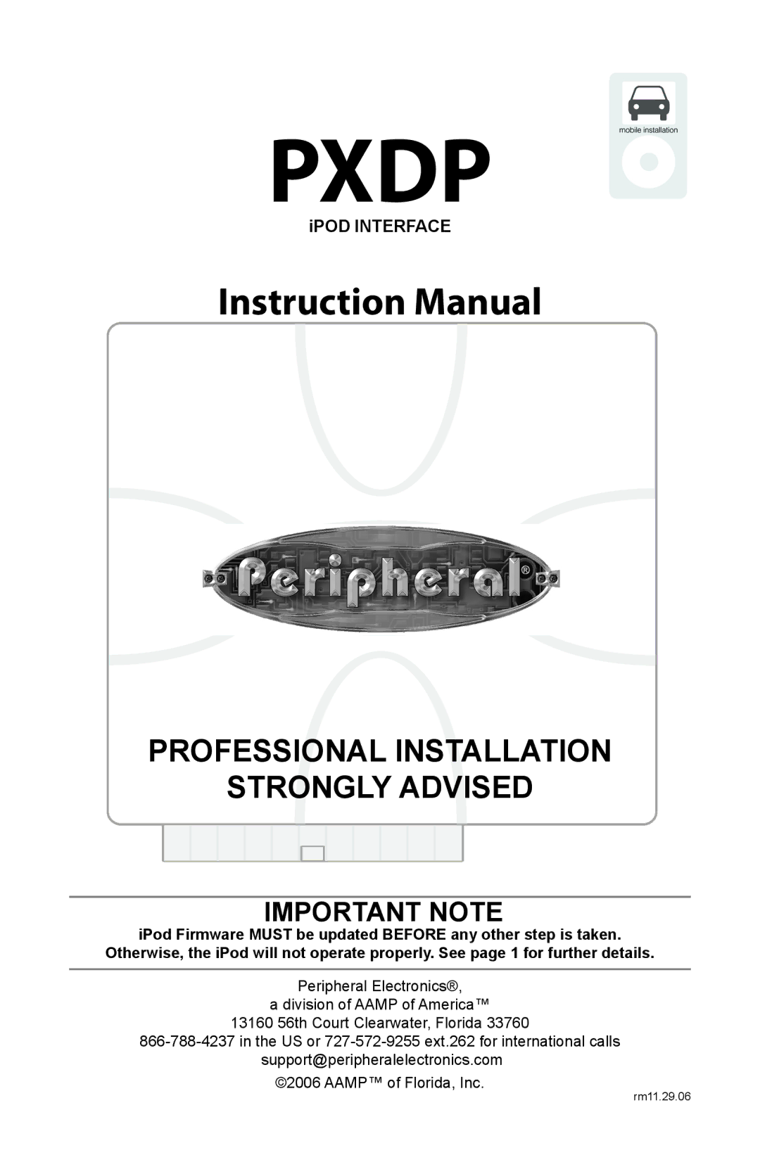 Peripheral Electronics MP3 Player Accessories instruction manual Pxdp 