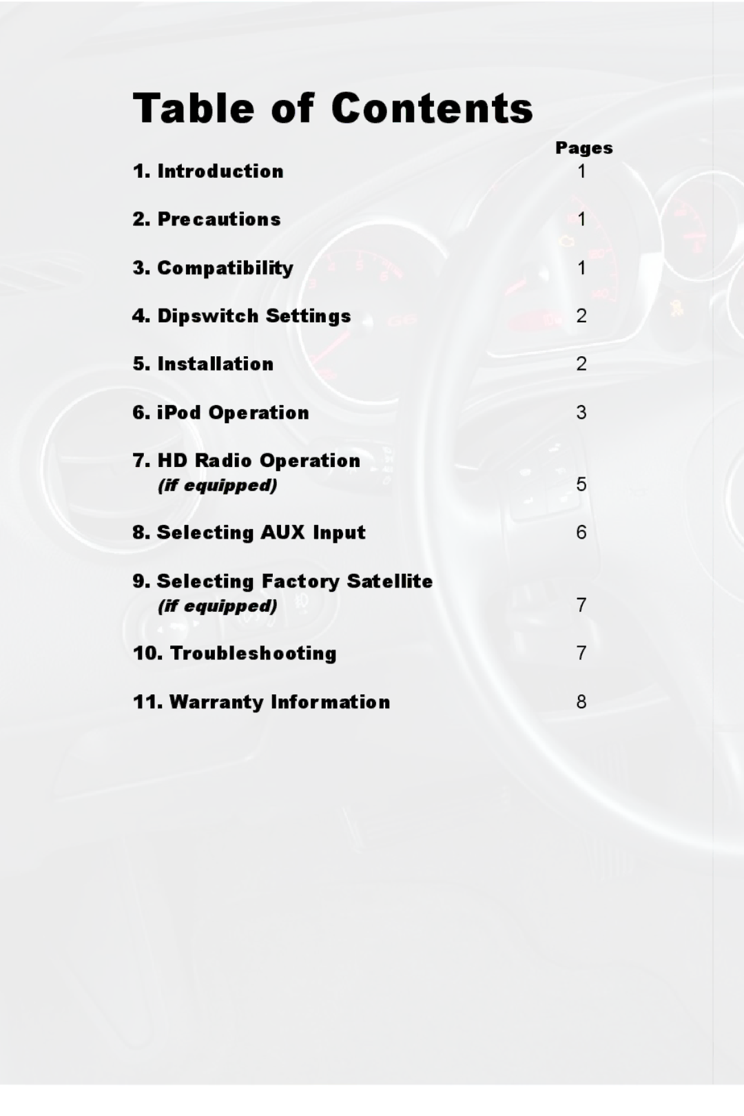 Peripheral Electronics PGHGM3 owner manual Table of Contents 