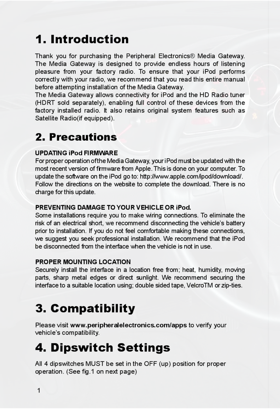 Peripheral Electronics PGHGM3 owner manual Introduction, Compatibility Dipswitch Settings 