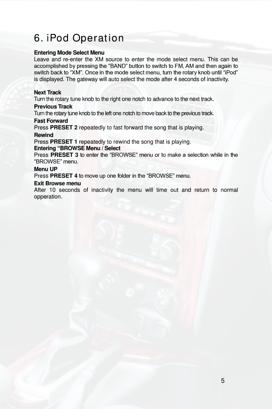 Peripheral Electronics PGHGM5 owner manual IPod Operation 