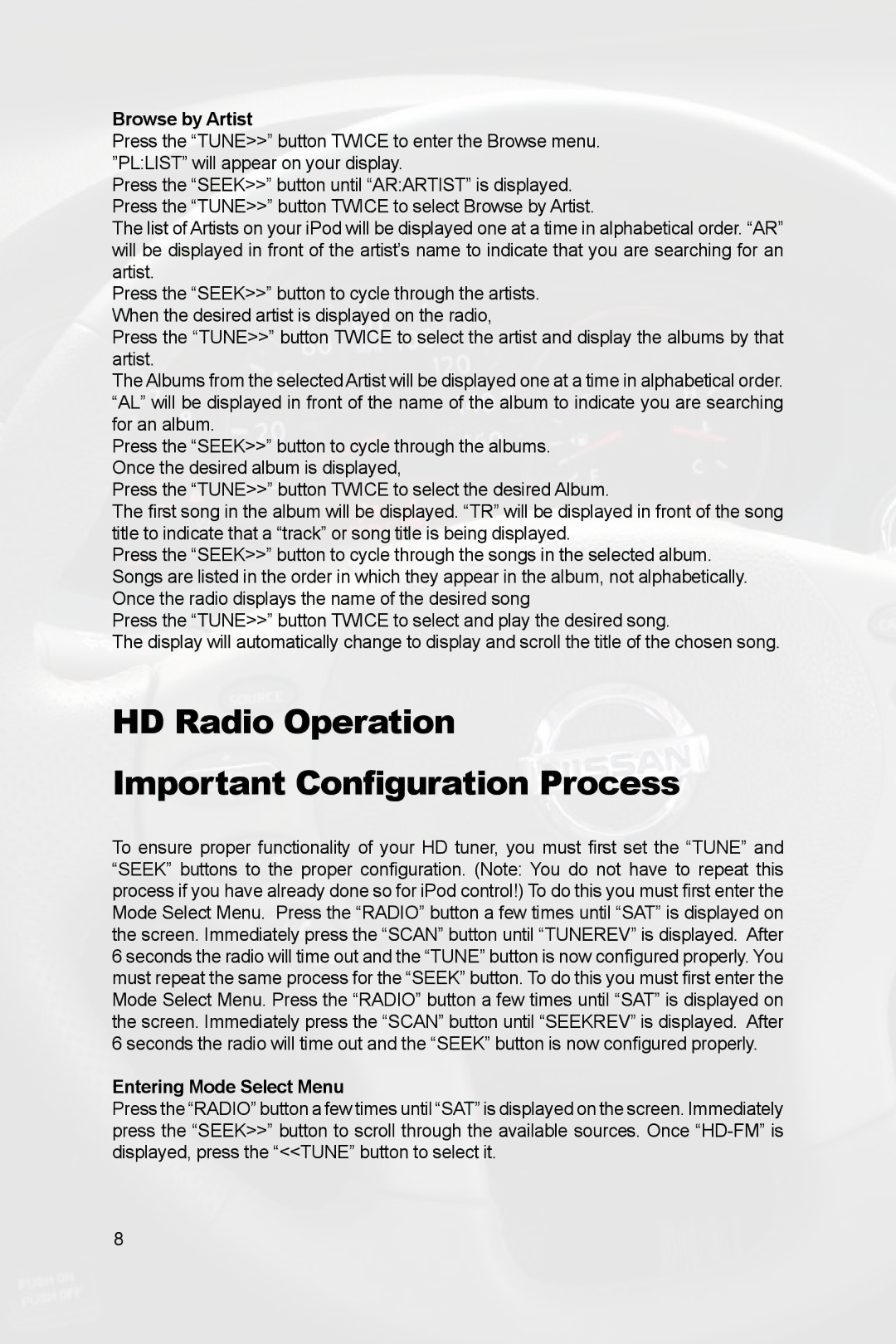 Peripheral Electronics PGHNI2 owner manual HD Radio Operation Important Configuration Process, Browse by Artist 