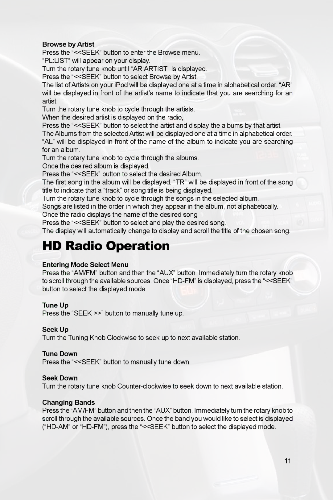 Peripheral Electronics PGHNI2 owner manual HD Radio Operation 