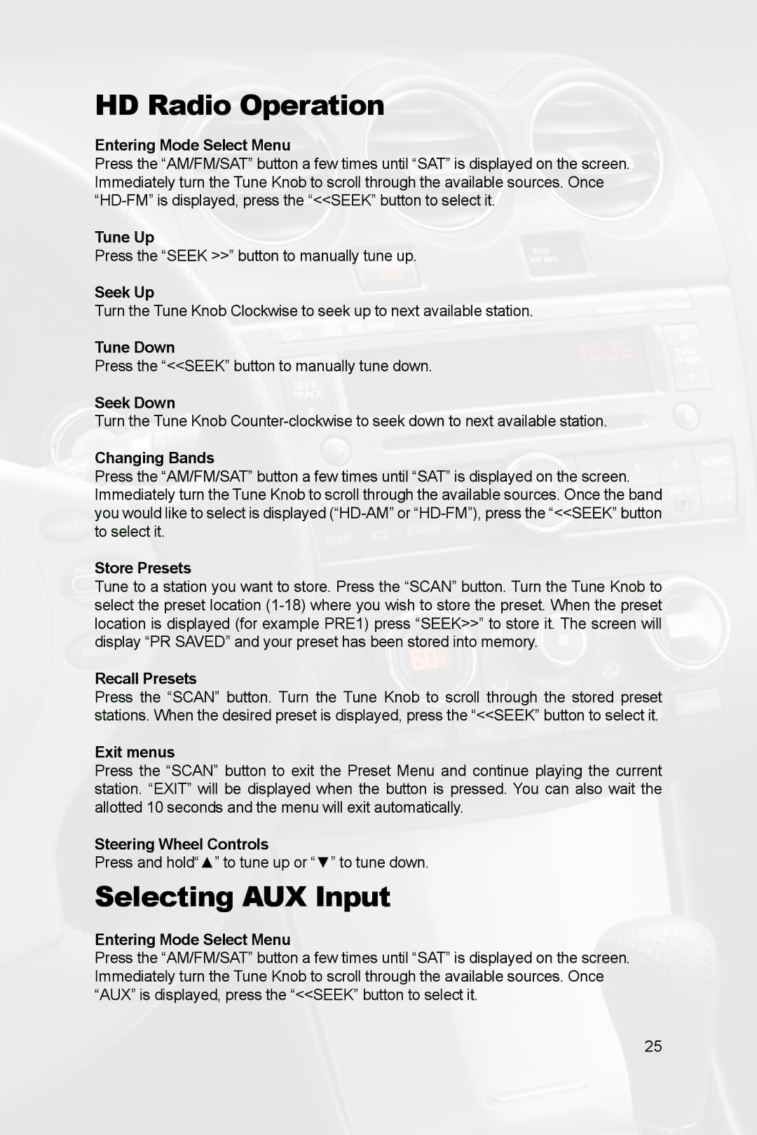 Peripheral Electronics PGHNI2 owner manual HD Radio Operation 