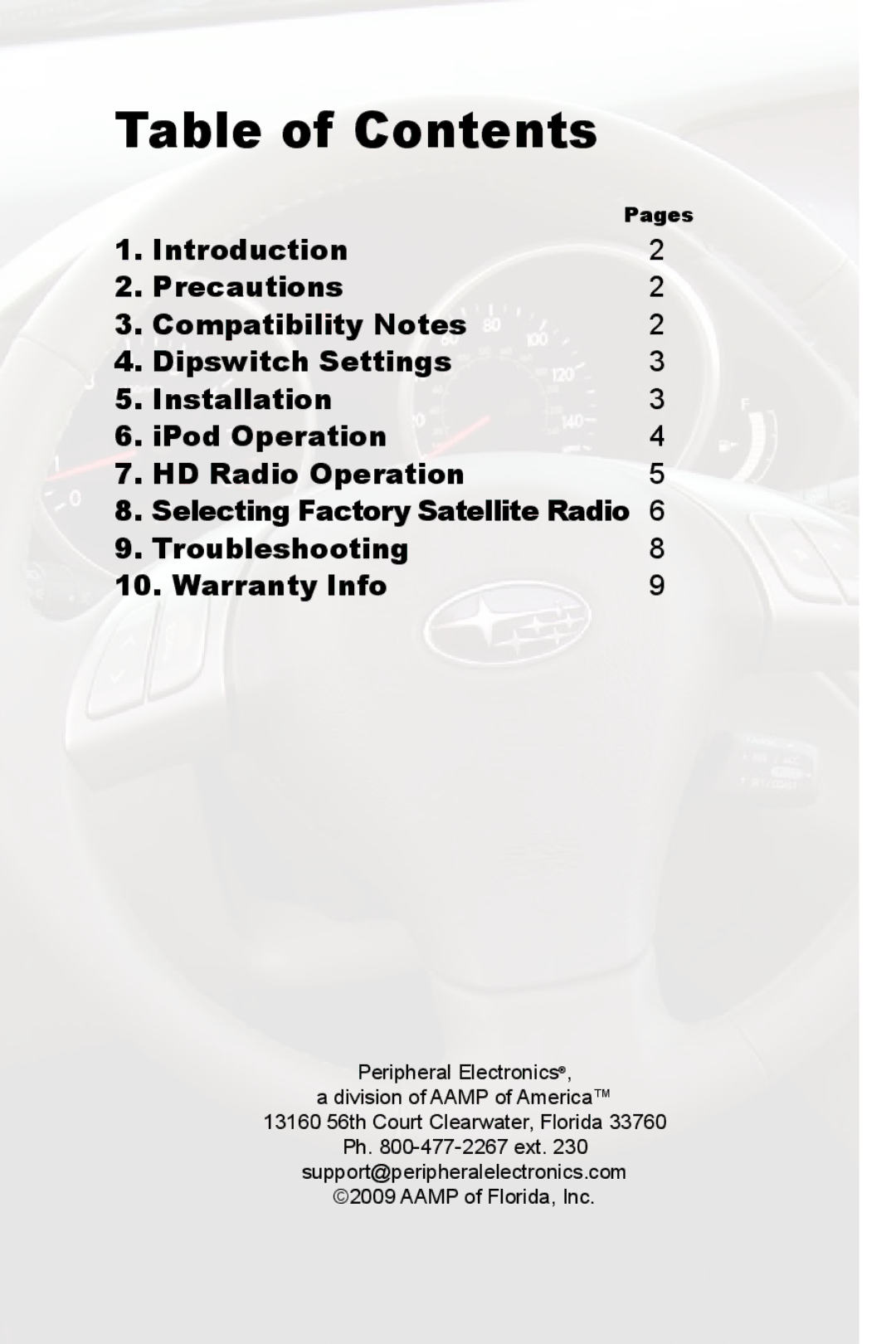 Peripheral Electronics PGHSB1 owner manual Table of Contents 