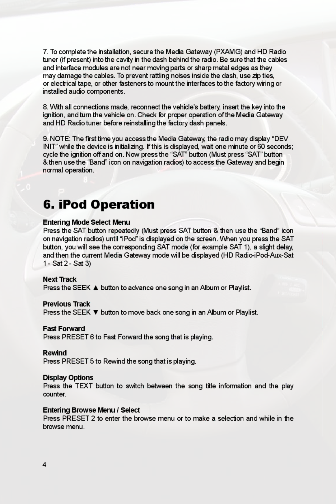 Peripheral Electronics PGHSB1 owner manual IPod Operation 