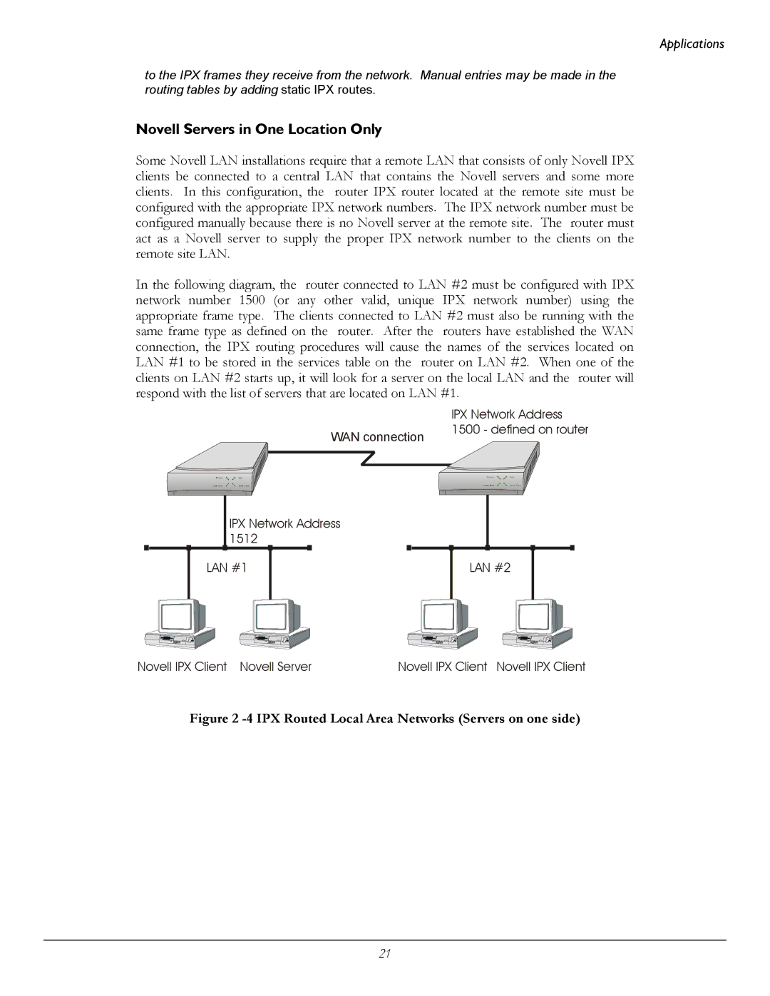 Perle Systems 1700 manual Novell Servers in One Location Only, IPX Routed Local Area Networks Servers on one side 