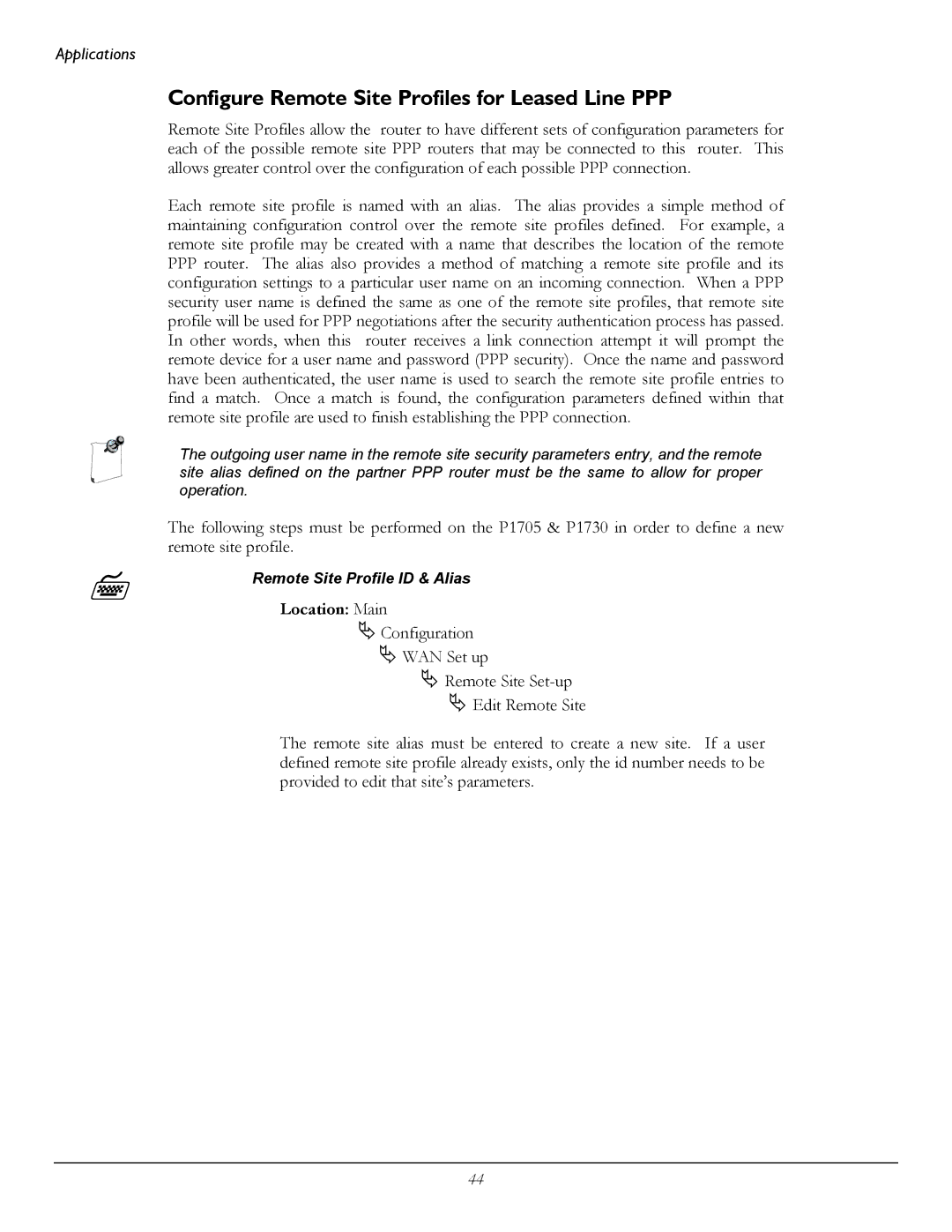 Perle Systems 1700 manual Configure Remote Site Profiles for Leased Line PPP 