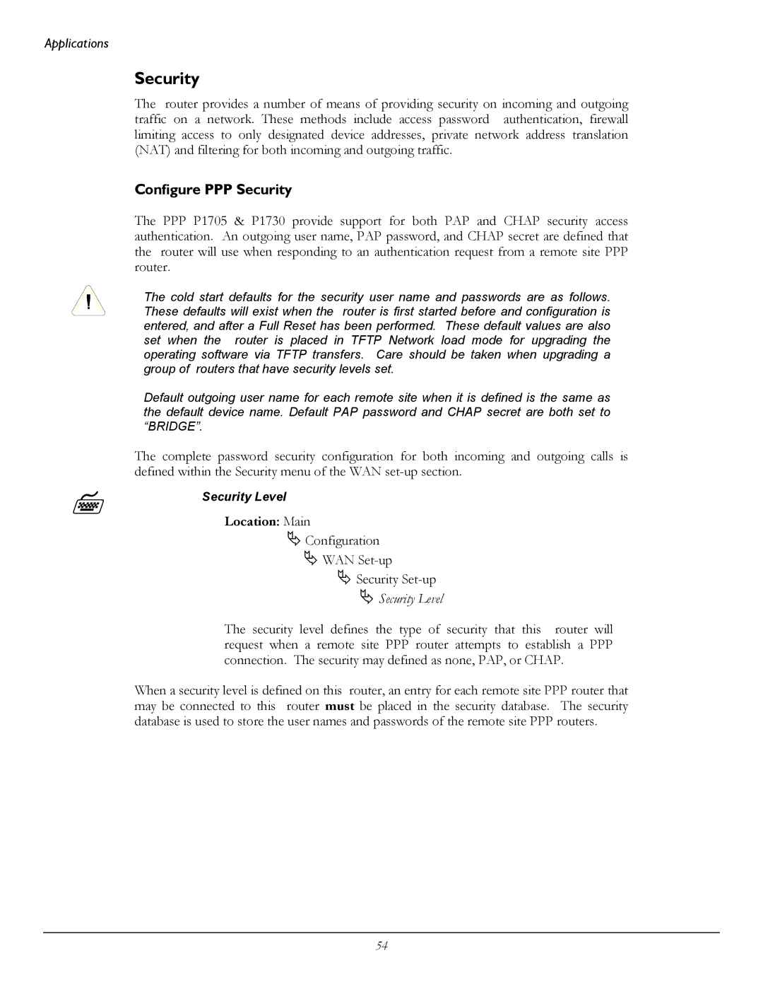 Perle Systems 1700 manual Configure PPP Security, Security Level 