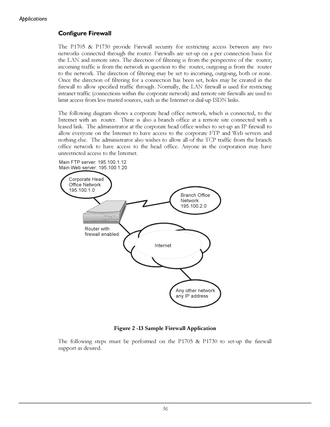 Perle Systems 1700 manual Configure Firewall, Sample Firewall Application 