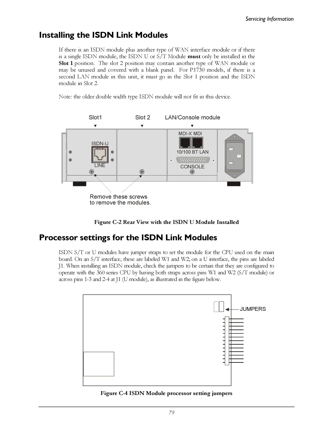 Perle Systems 1700 manual Installing the Isdn Link Modules, Processor settings for the Isdn Link Modules 