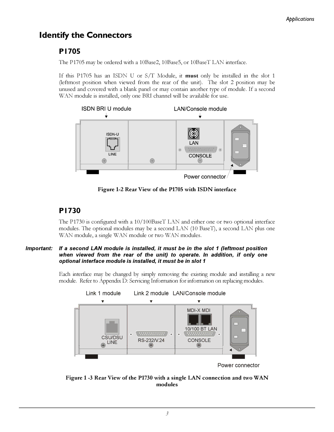 Perle Systems 1700 manual Identify the Connectors, P1705, P1730 