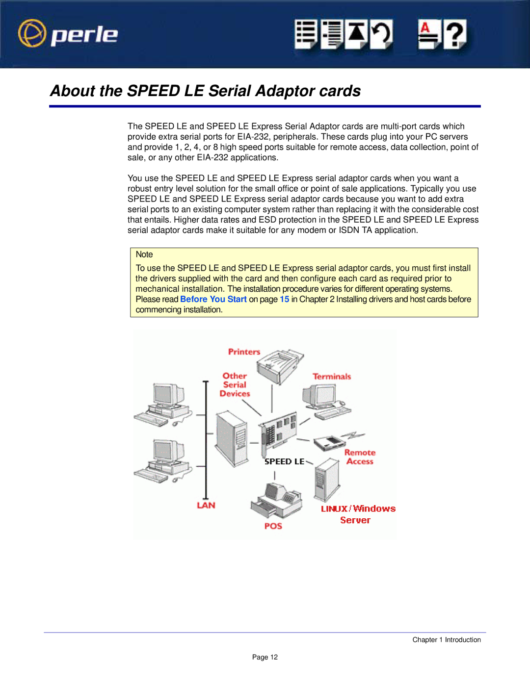 Perle Systems 1S1P manual About the Speed LE Serial Adaptor cards 