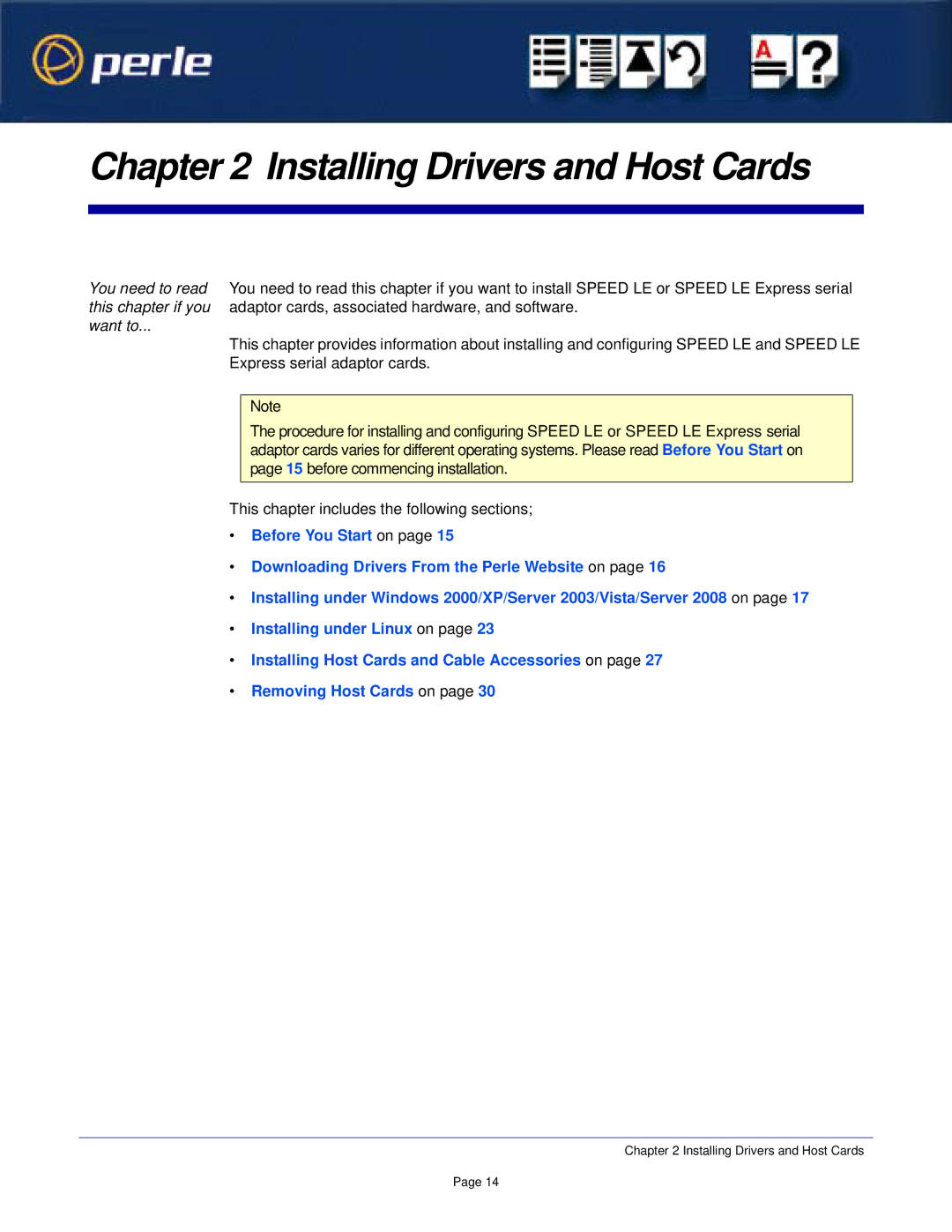 Perle Systems 1S1P manual Installing Drivers and Host Cards 