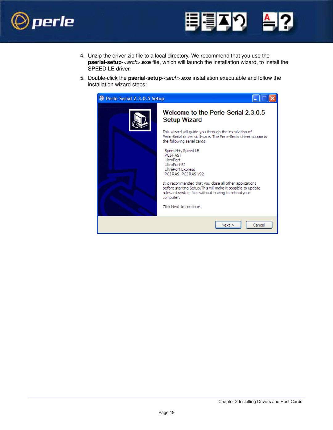 Perle Systems 1S1P manual Installing Drivers and Host Cards 