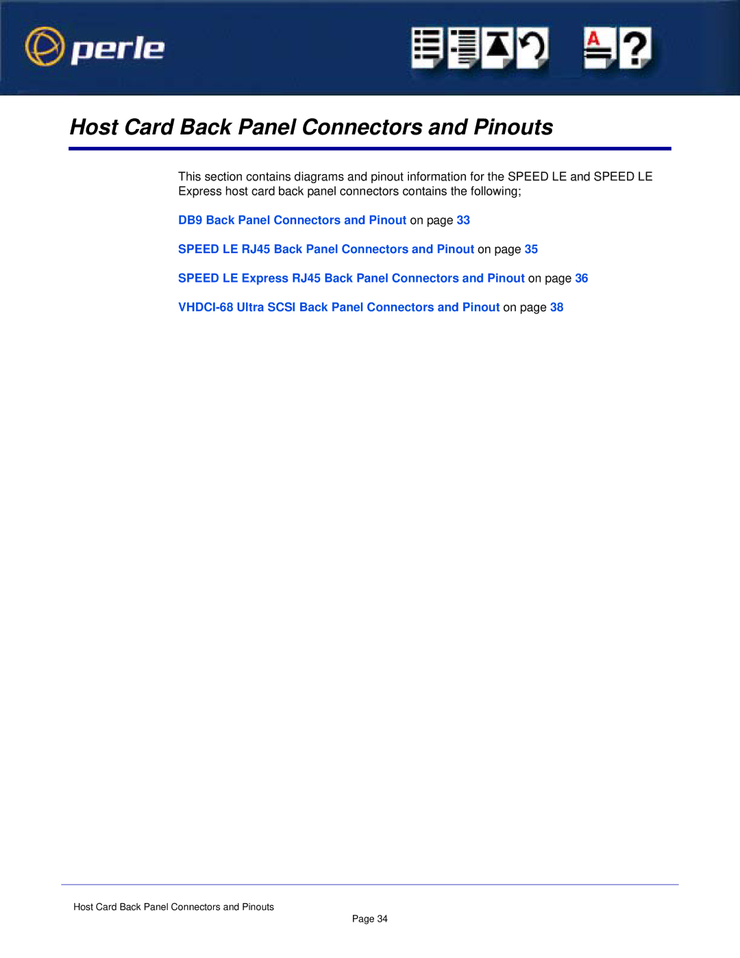 Perle Systems 1S1P manual Host Card Back Panel Connectors and Pinouts 