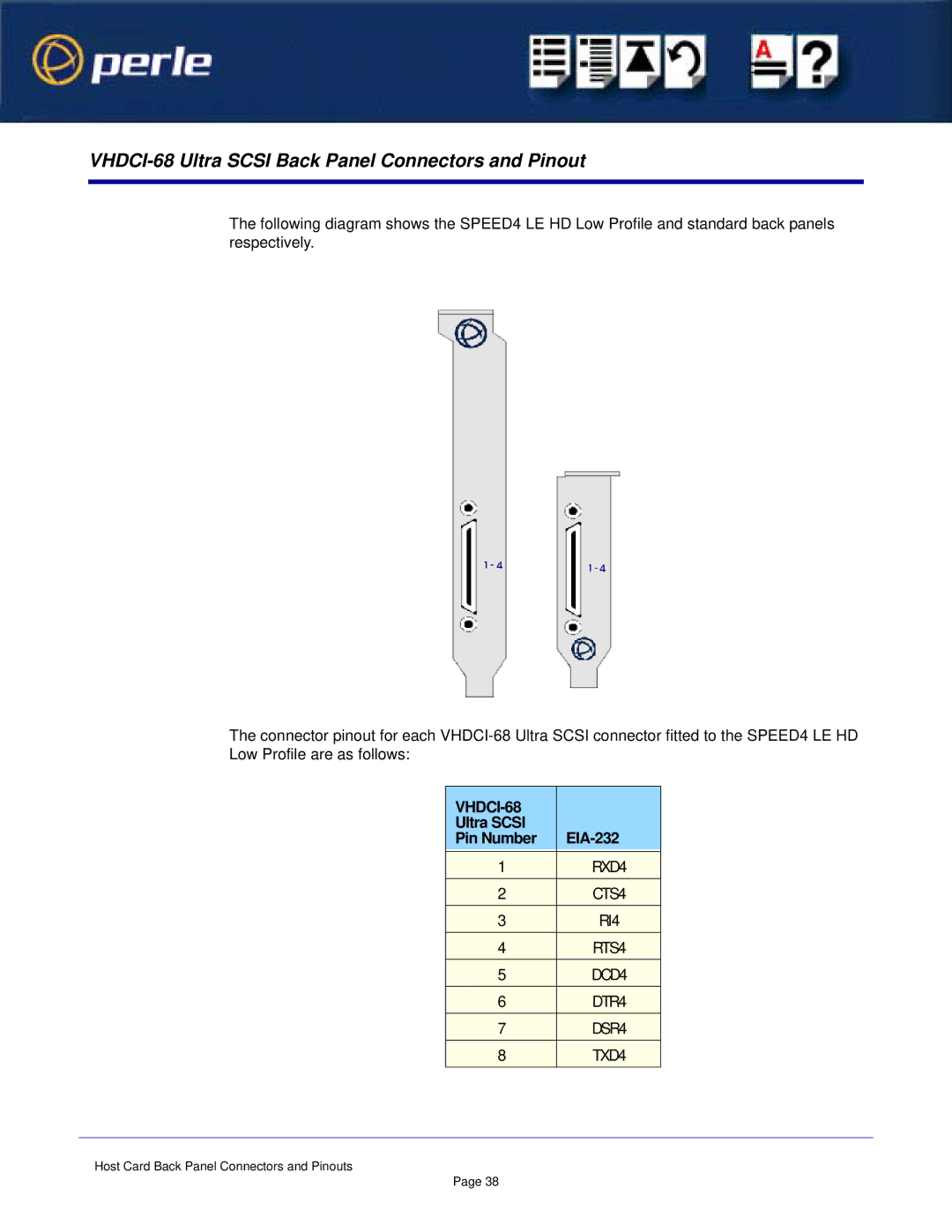 Perle Systems 1S1P manual VHDCI-68 Ultra Scsi Back Panel Connectors and Pinout, Ultra Scsi EIA-232 Pin Number 