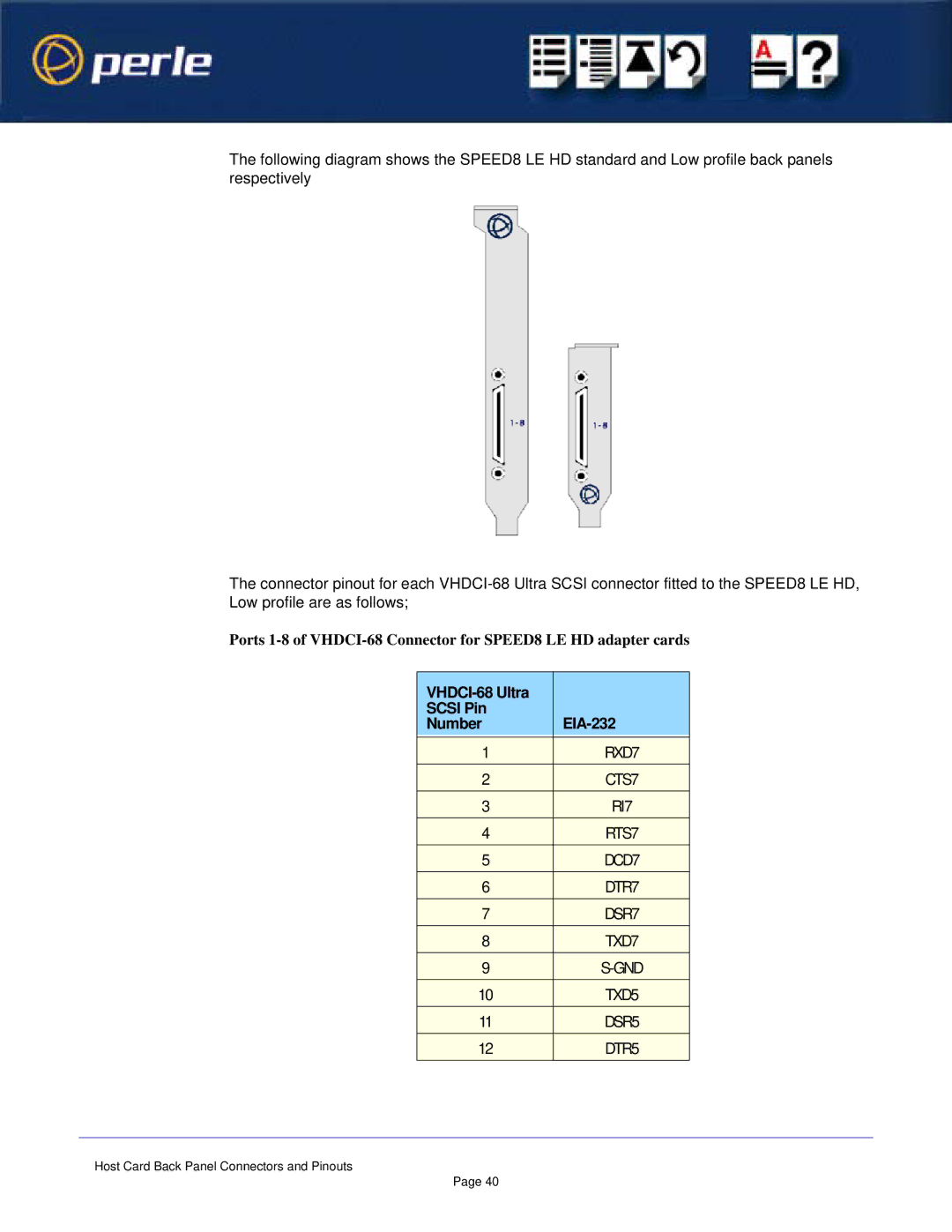 Perle Systems 1S1P manual VHDCI-68 Ultra Scsi Pin EIA-232 Number 