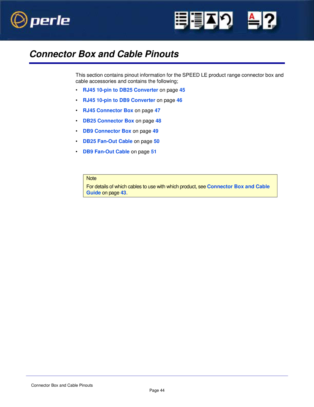 Perle Systems 1S1P manual Connector Box and Cable Pinouts 