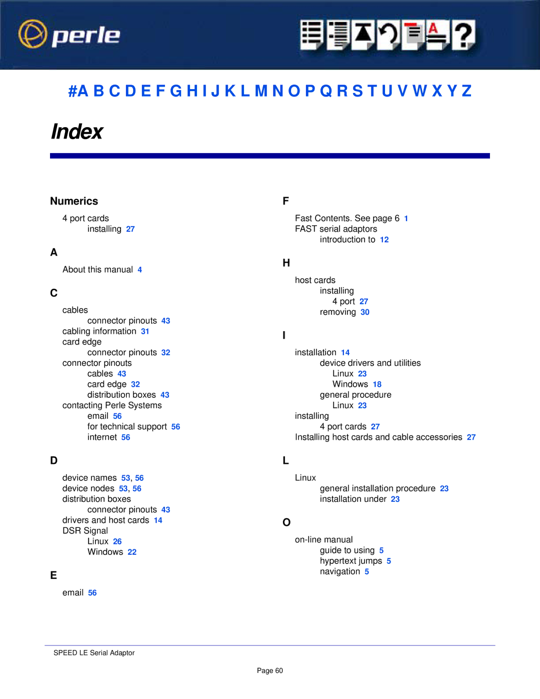 Perle Systems 1S1P manual Index, Numerics 