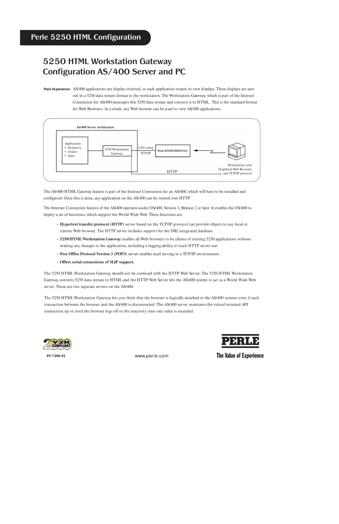 Perle Systems 5250 manual Html Workstation Gateway Configuration AS/400 Server and PC 