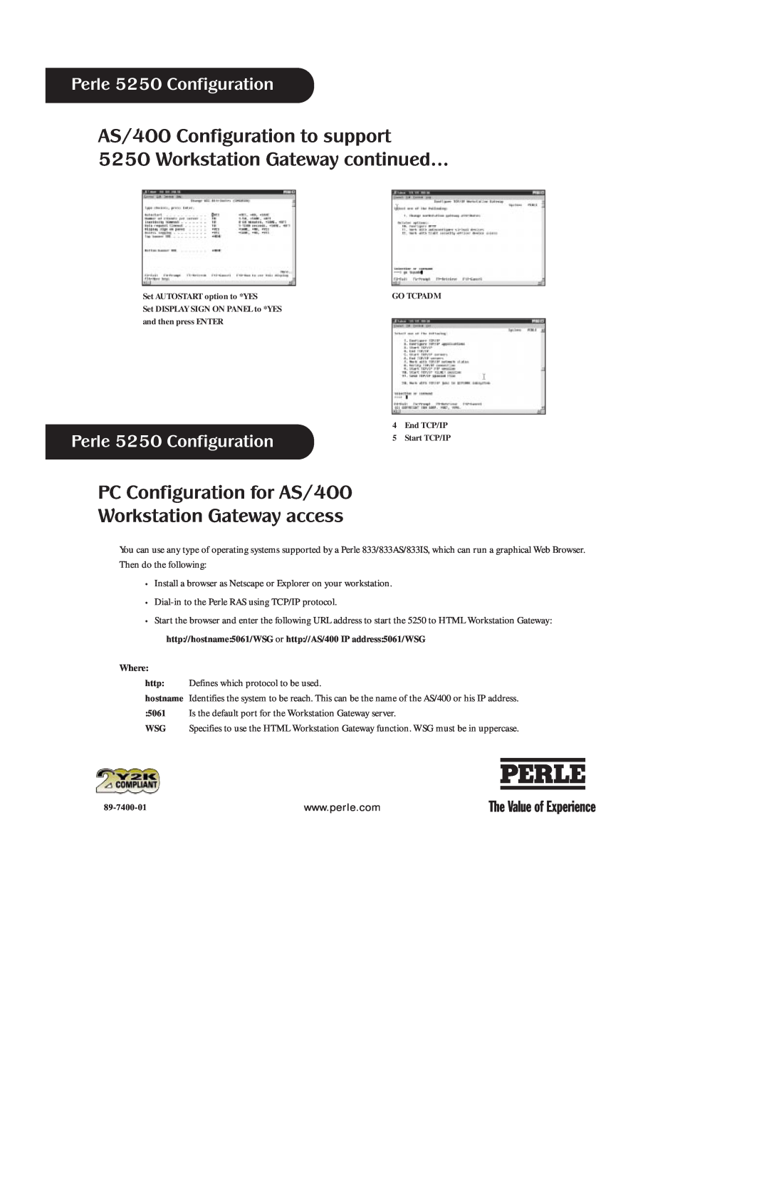 Perle Systems manual AS/400 Configuration to support 5250 Workstation Gateway continued, Where, Perle 5250 Configuration 