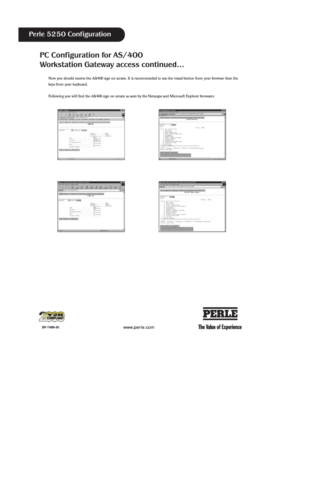 Perle Systems manual PC Configuration for AS/400 Workstation Gateway access continued, Perle 5250 Configuration 