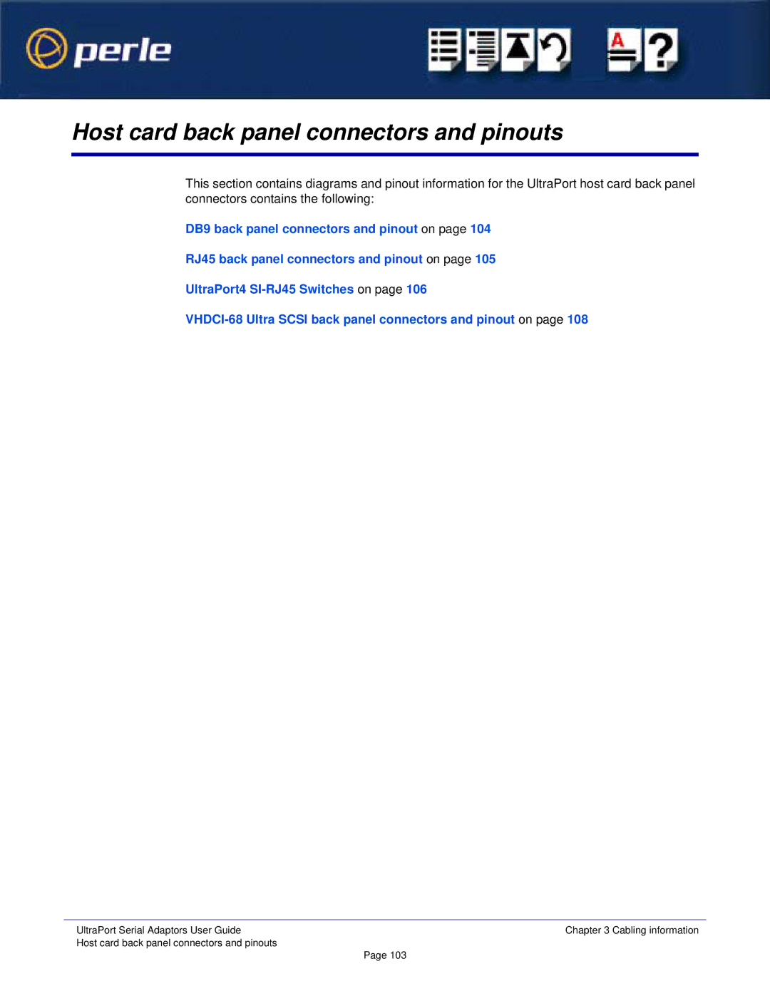 Perle Systems 5500152-23 manual Host card back panel connectors and pinouts 