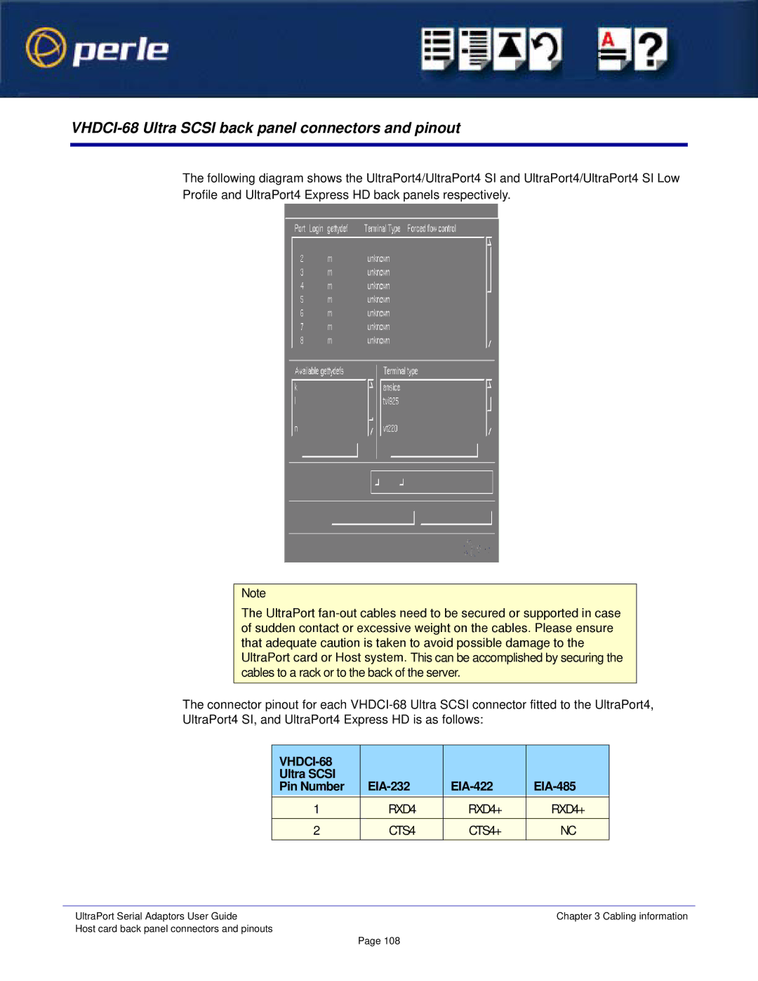 Perle Systems 5500152-23 manual VHDCI-68 Ultra Scsi back panel connectors and pinout 