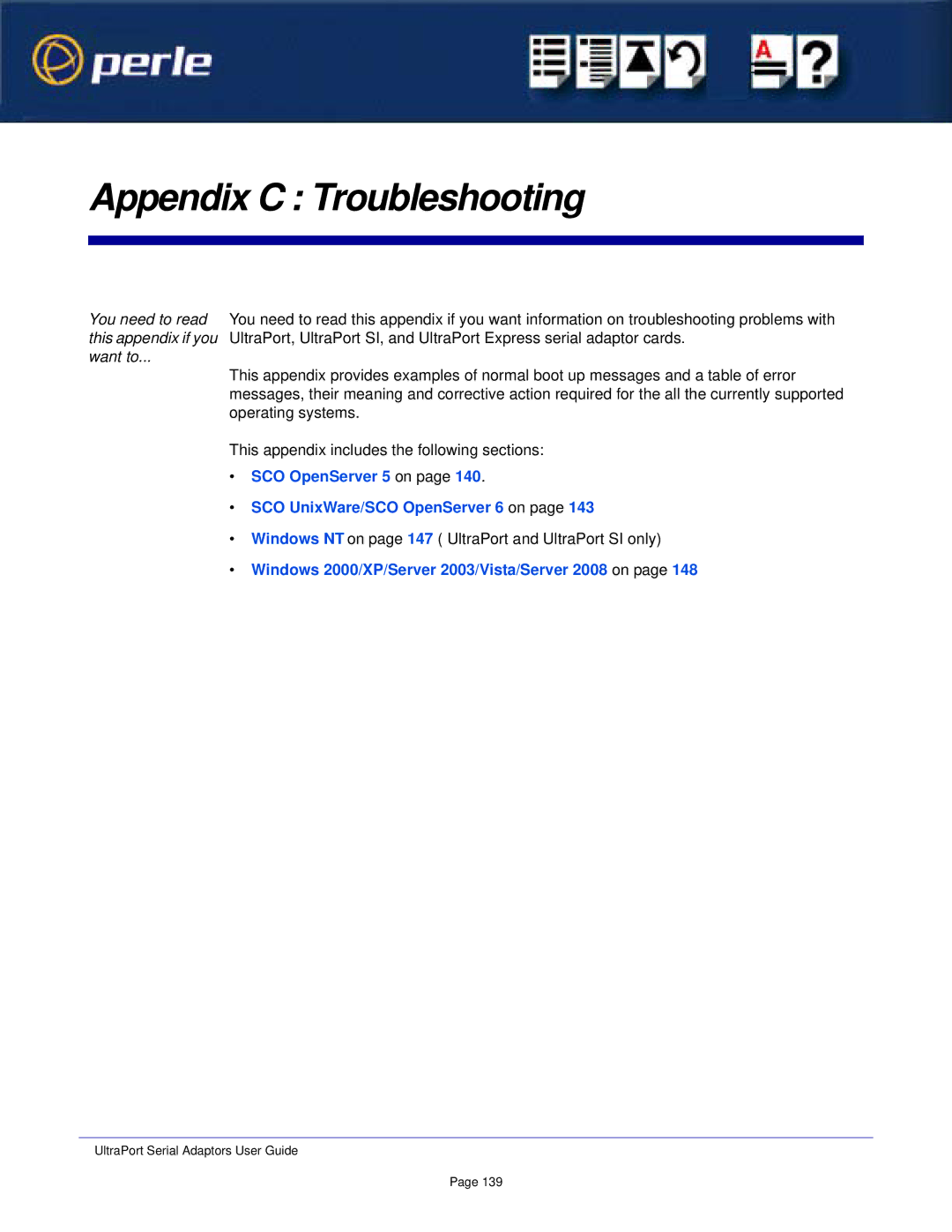 Perle Systems 5500152-23 manual Appendix C Troubleshooting 