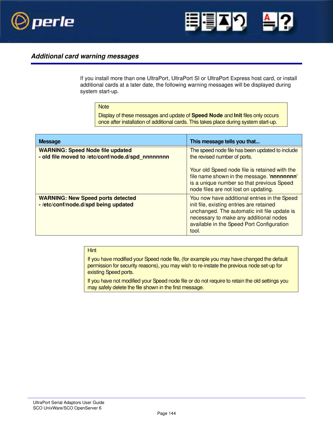 Perle Systems 5500152-23 manual Additional card warning messages 