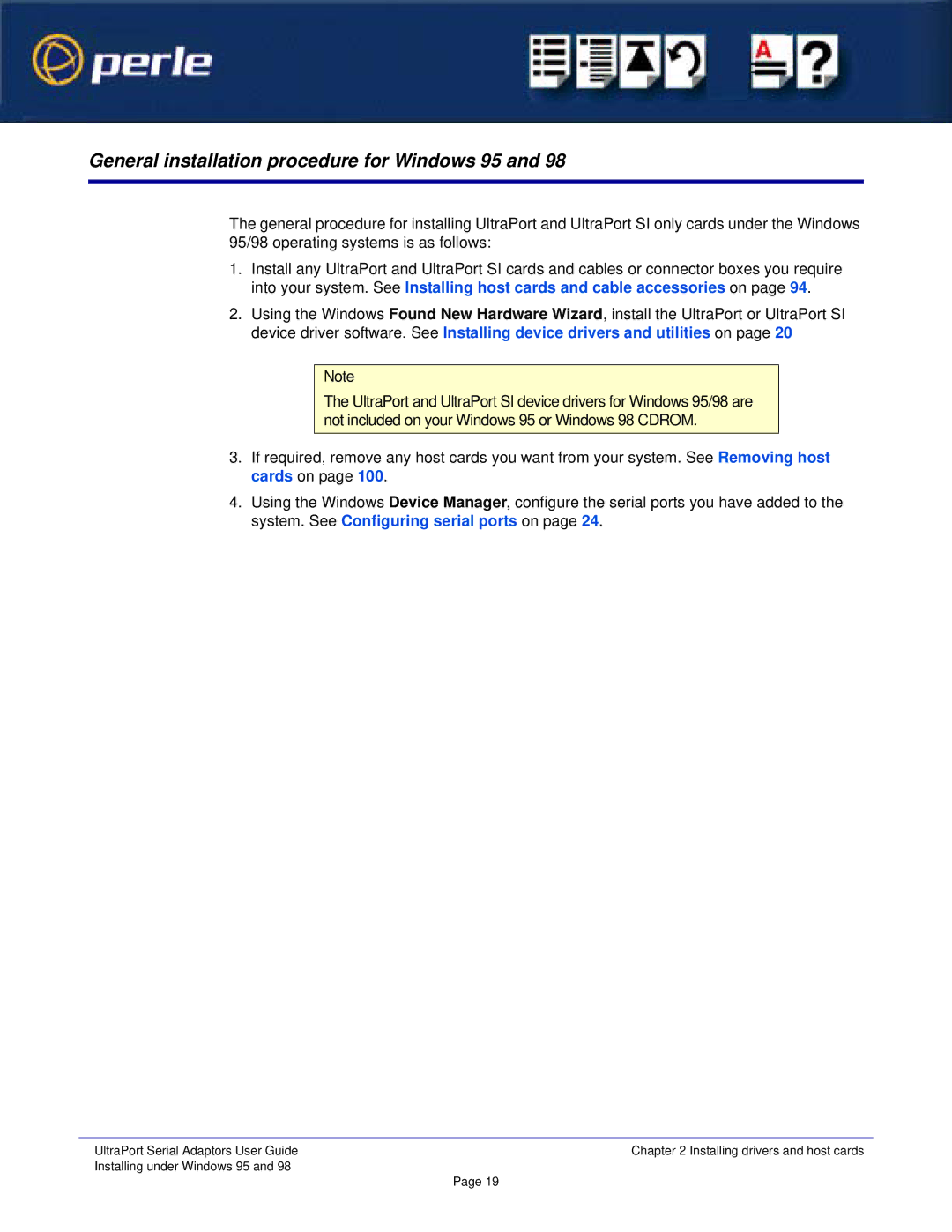 Perle Systems 5500152-23 manual General installation procedure for Windows 95 