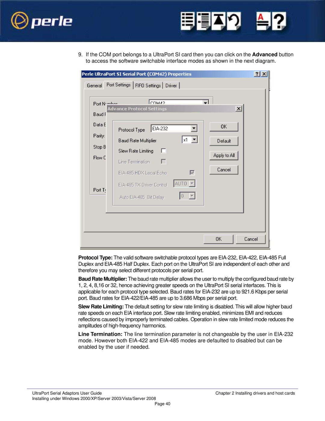 Perle Systems 5500152-23 manual UltraPort Serial Adaptors User Guide 