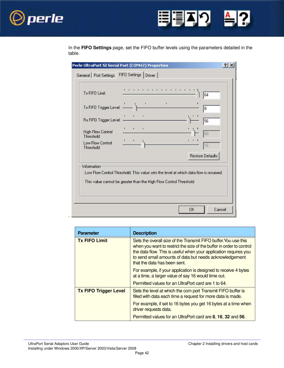 Perle Systems 5500152-23 manual Parameter Description Tx Fifo Limit, Tx Fifo Trigger Level 