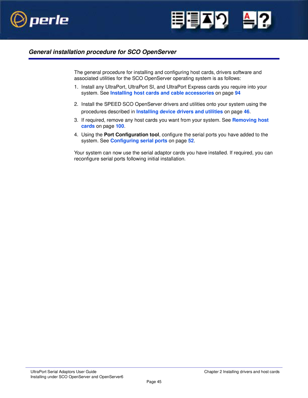 Perle Systems 5500152-23 manual General installation procedure for SCO OpenServer 