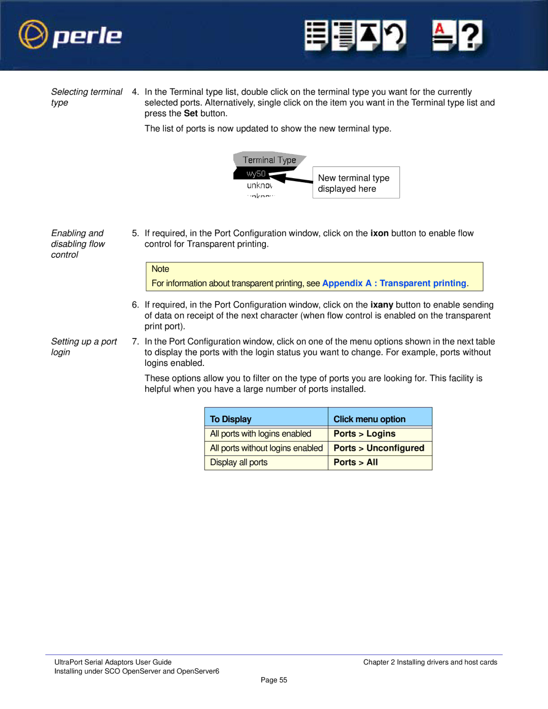 Perle Systems 5500152-23 manual Ports Unconfigured, Display all ports Ports All 